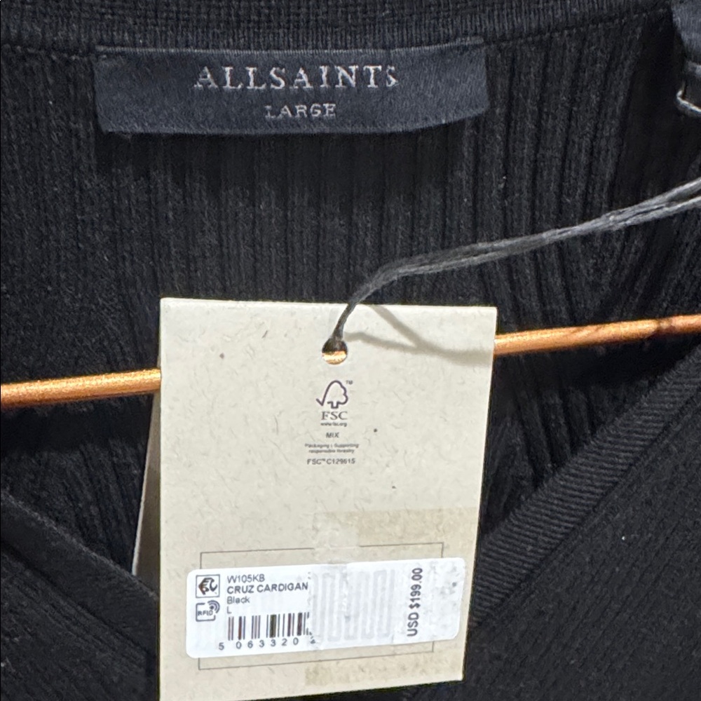 All Saints Black Ribbed Cardigan - Picture 3 of 5